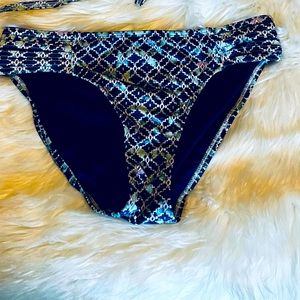 Athleta Aqualuxe Print Halter Bikini Bottom Blue Tiles.